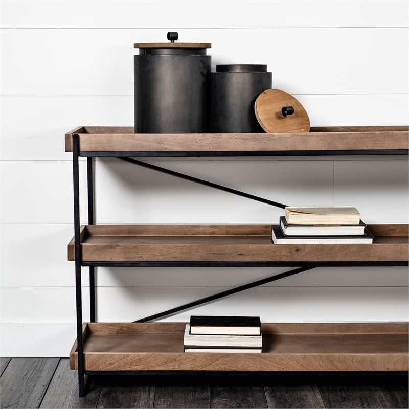 Pemberly Row 80Lx16Wx30H Brown Wood and Black Iron Console Table (Set of 2)