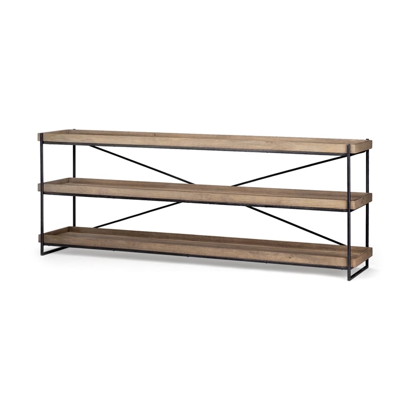 Pemberly Row 80Lx16Wx30H Brown Wood and Black Iron Console Table (Set of 2)