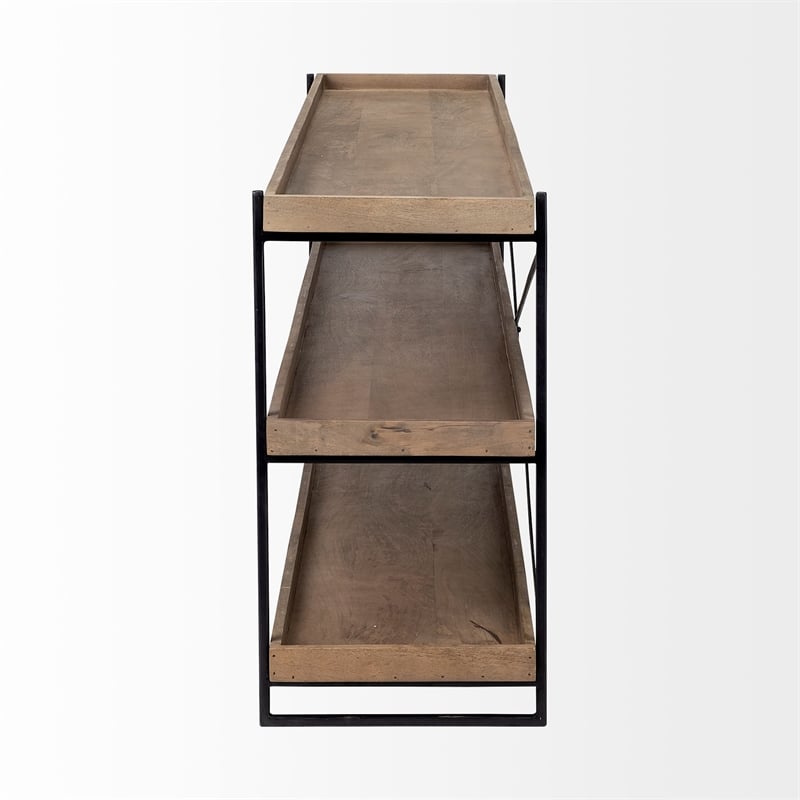 Pemberly Row 80Lx16Wx30H Brown Wood and Black Iron Console Table (Set of 2)