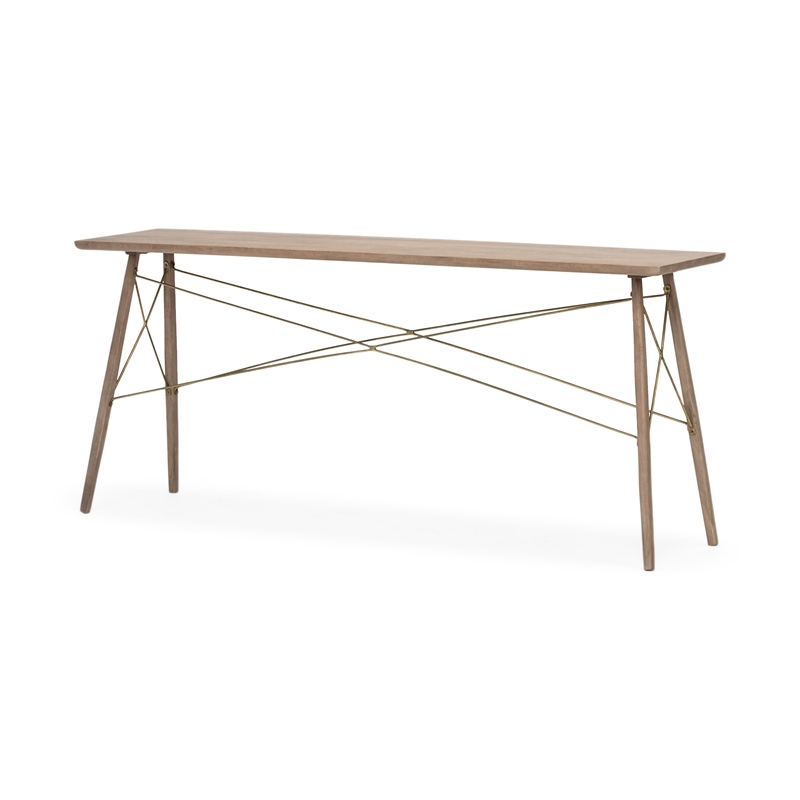 Pemberly Row 66x28.8 Medium Brown Wooden Cross-Braced Console Table