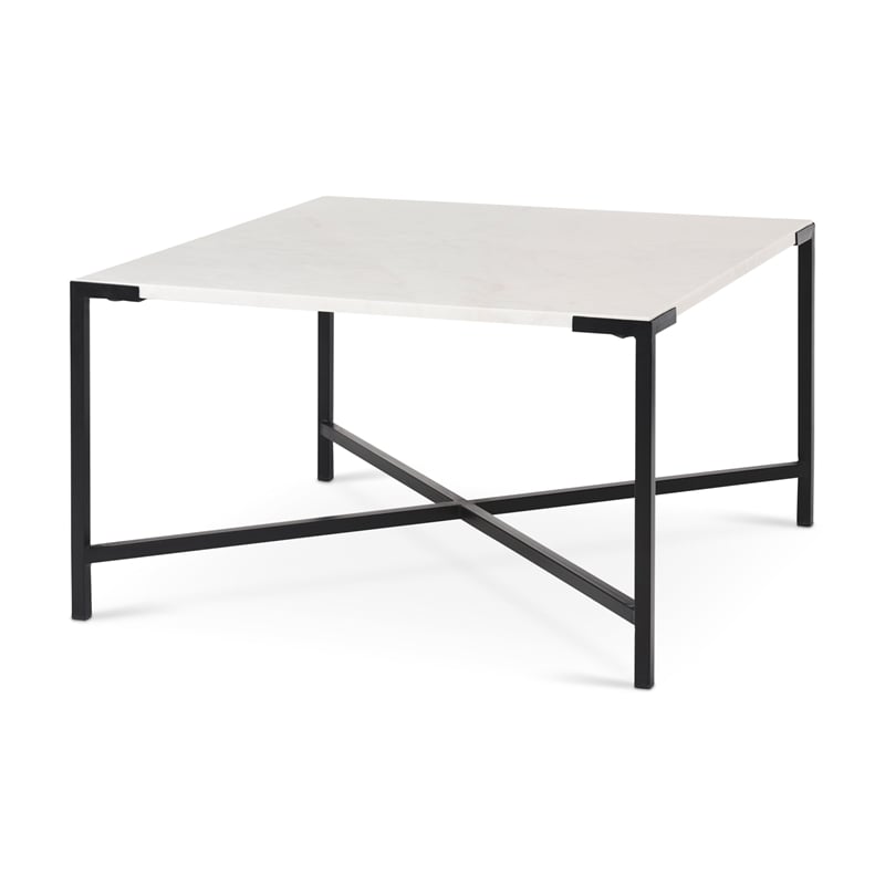 Pemberly Row Contemporary Marble & Metal Coffee Table in Black and White