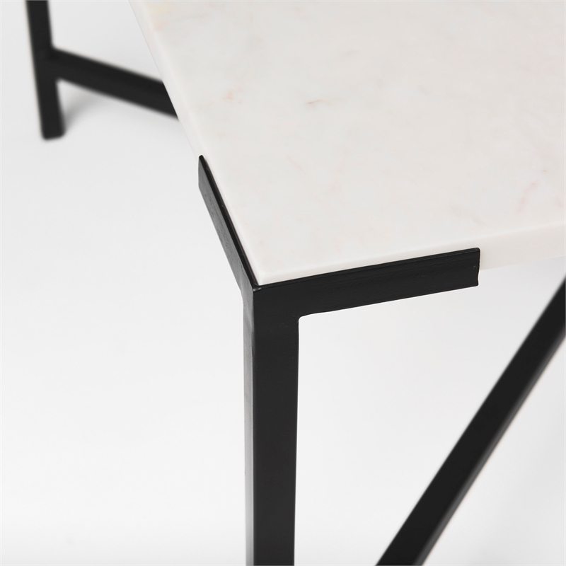 Pemberly Row Contemporary Marble & Metal Coffee Table in Black and White