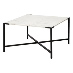 Pemberly Row Contemporary Marble & Metal Coffee Table in Black and White