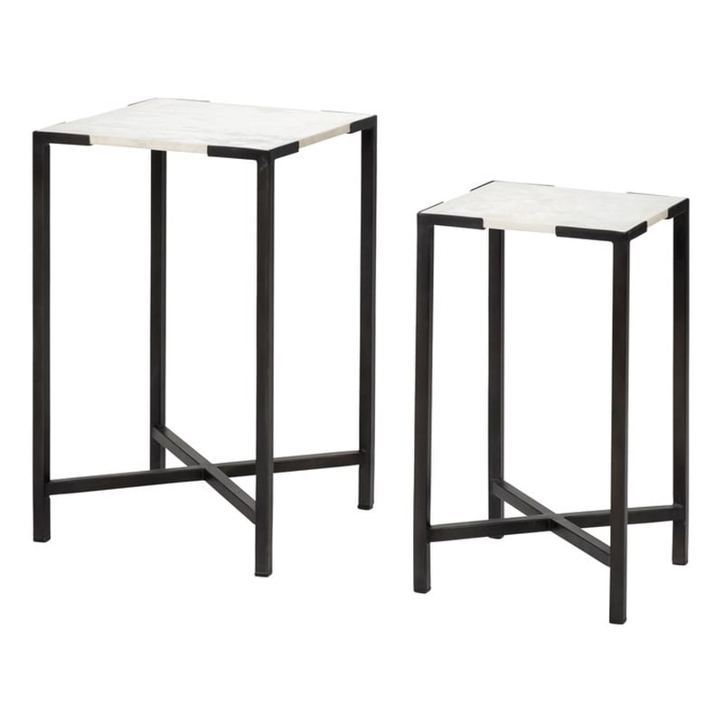 Pemberly Row 15x24 Set of Two Square Top White Marble & Black Iron Tables