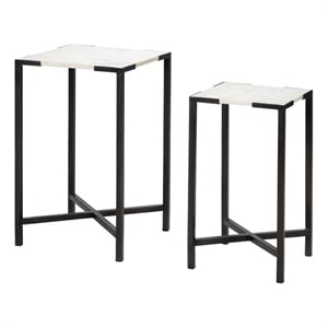 Pemberly Row 15x24 Set of Two Square Top White Marble & Black Iron Tables