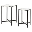 Pemberly Row 15x24 Set of Two Square Top White Marble & Black Iron Tables