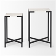 Pemberly Row 15x24 Set of Two Square Top White Marble & Black Iron Tables