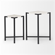 Pemberly Row 15x24 Set of Two Square Top White Marble & Black Iron Tables
