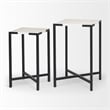 Pemberly Row 15x24 Set of Two Square Top White Marble & Black Iron Tables