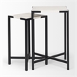 Pemberly Row 15x24 Set of Two Square Top White Marble & Black Iron Tables