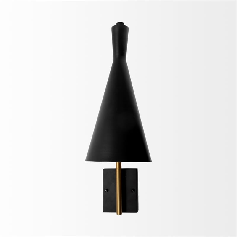 Pemberly Row 13x22 Black/Gold Metal Conical Shade Wall Sconce