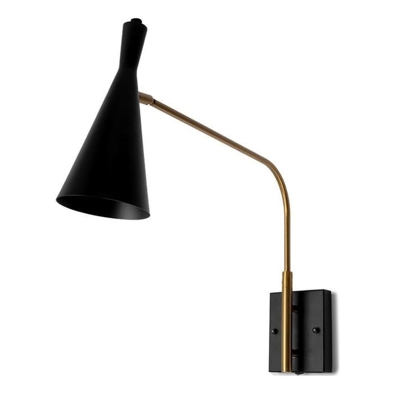 Pemberly Row 13x22 Black/Gold Metal Conical Shade Wall Sconce