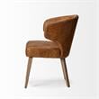 Pemberly Row Brown Faux Leather Seat with Wooden Legs Wingback Dining Chair