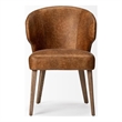 Pemberly Row Brown Faux Leather Seat with Wooden Legs Wingback Dining Chair