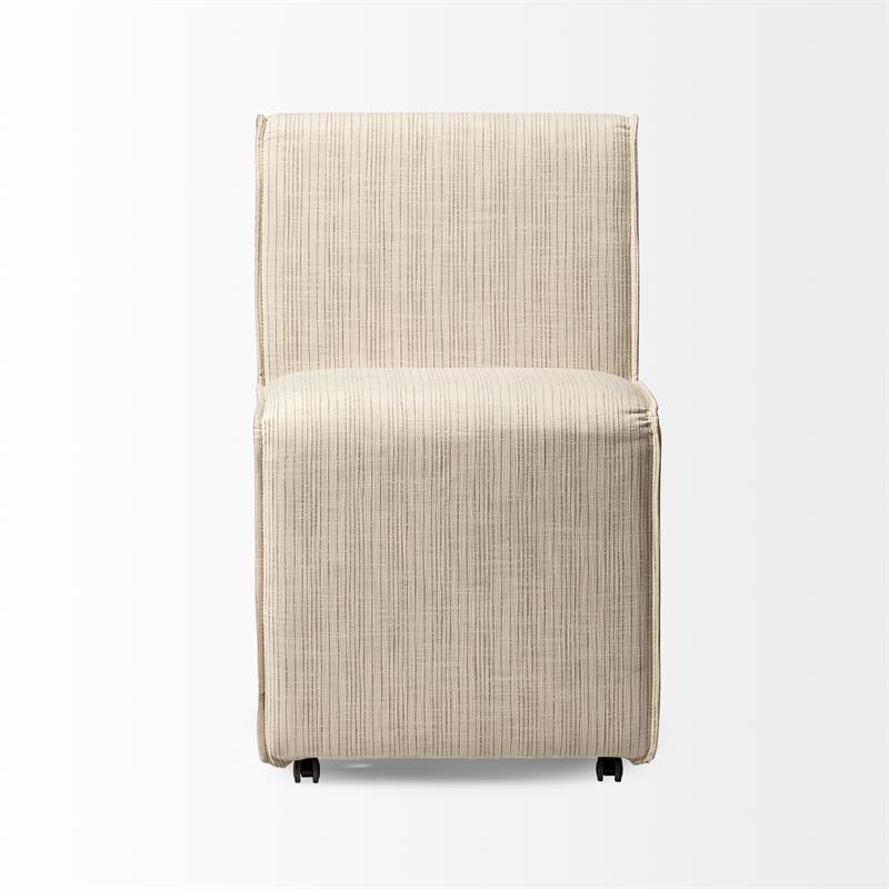 Pemberly Row Cream-Toned Fabric Brown Wooden Base Dining Chair (Set of 2)