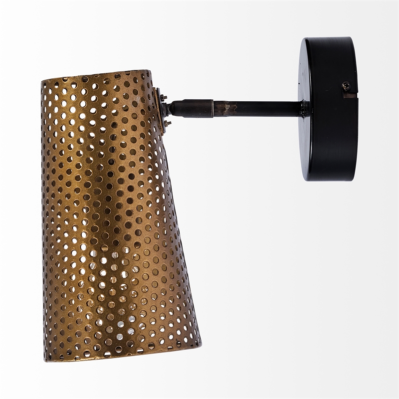 Pemberly Row 11x10.2 Gold Toned Perforated Metal Cone Wall Sconce