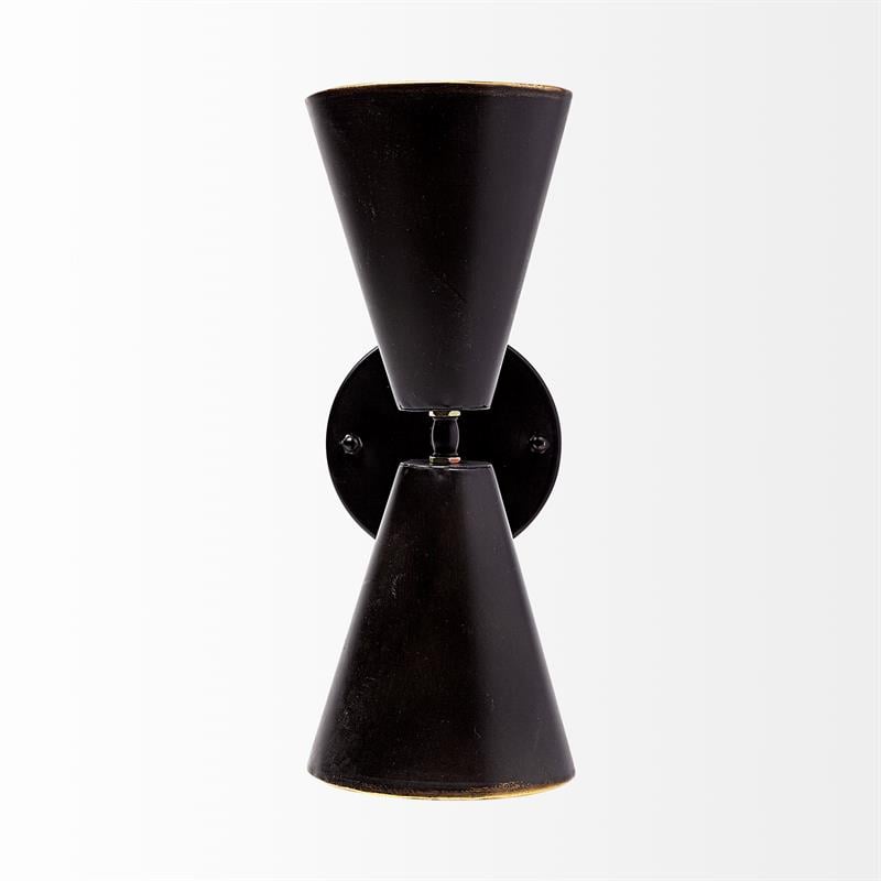 Pemberly Row 7.3x12.6 Black Metal with Gold Accent Double-Cone Wall Sconce