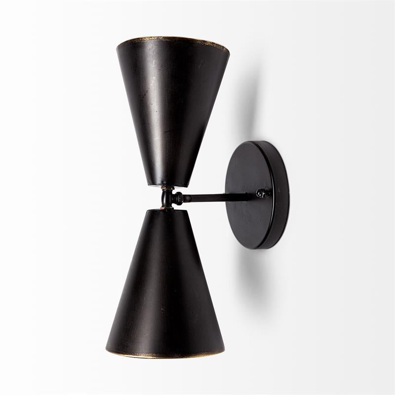 Pemberly Row 7.3x12.6 Black Metal with Gold Accent Double-Cone Wall Sconce