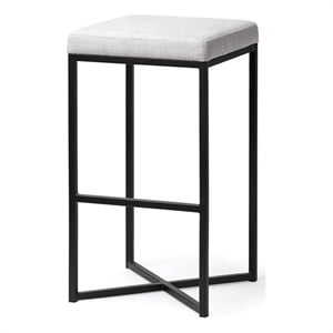 Pemberly Row 29.75&quot Seat Height White Fabric Seat Black Metal Base Stool