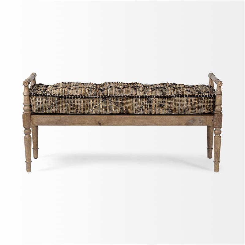 Pemberly Row 57x27.3 Jute Patterned Top & Brown/Grey Wood Base Bench
