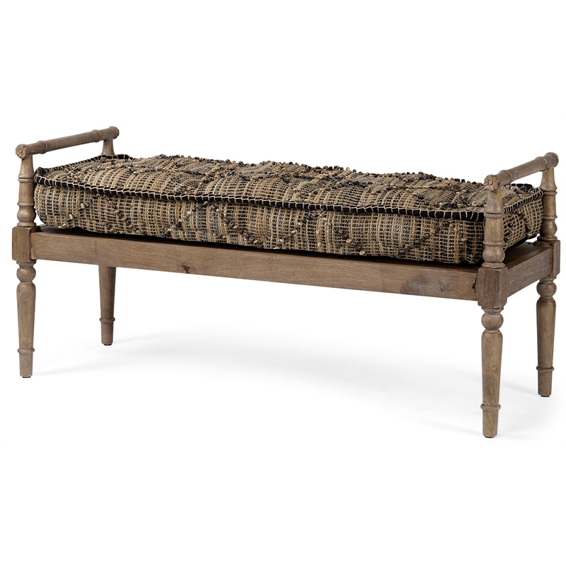 Pemberly Row 57x27.3 Jute Patterned Top & Brown/Grey Wood Base Bench