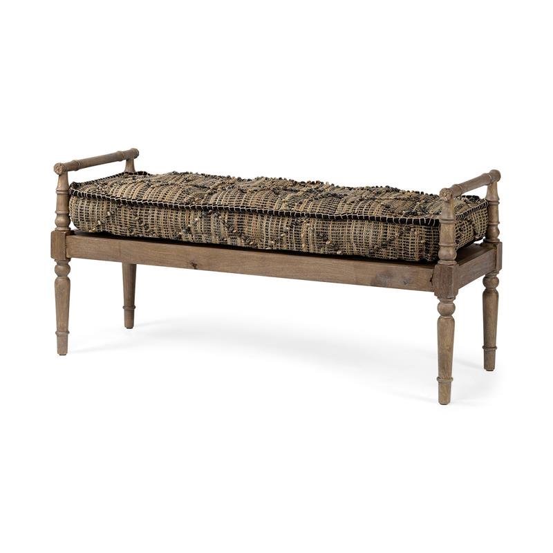 Pemberly Row 57x27.3 Jute Patterned Top & Brown/Grey Wood Base Bench