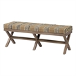Pemberly Row 50Lx16W Brown Base Upholstered Beige/Black Stripe Seat Accent Bench