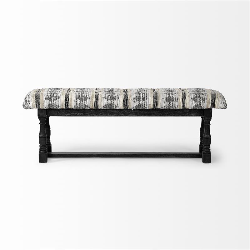 Pemberly Row 56x19 Black Wood Base Woven-Leather Cushion Top Accent Bench