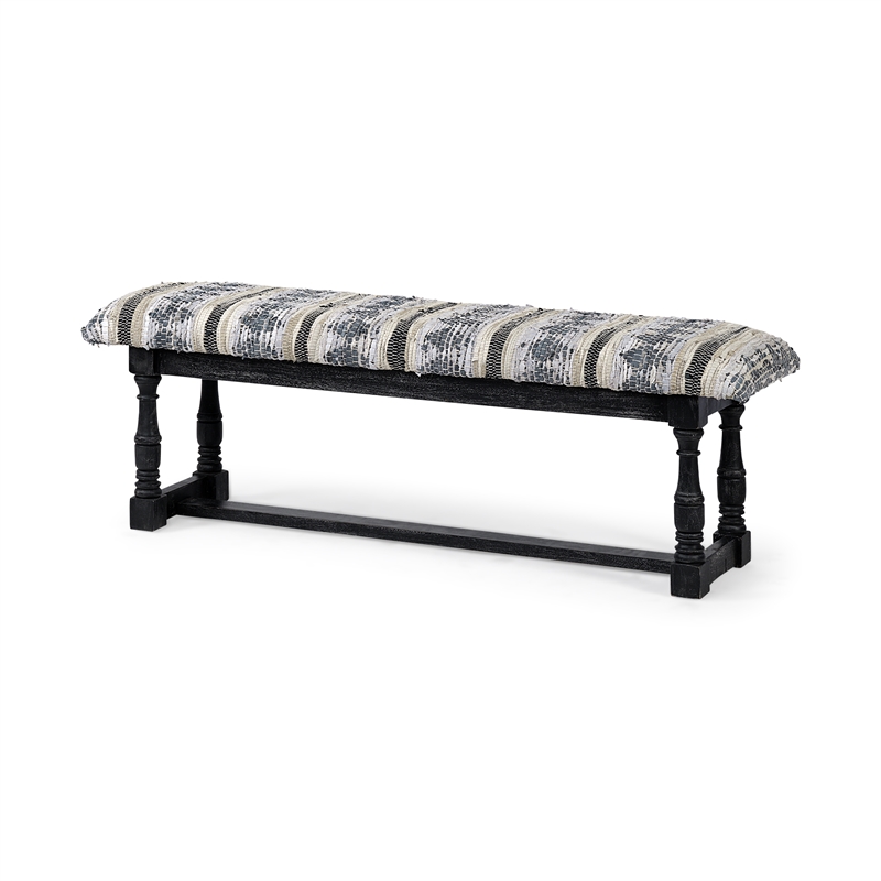 Pemberly Row 56x19 Black Wood Base Woven-Leather Cushion Top Accent Bench
