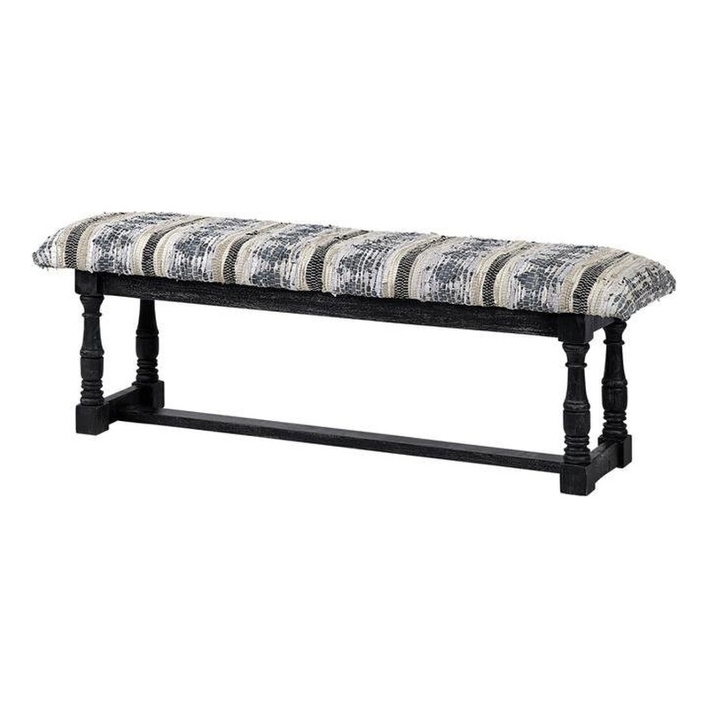 Pemberly Row 56x19 Black Wood Base Woven-Leather Cushion Top Accent Bench