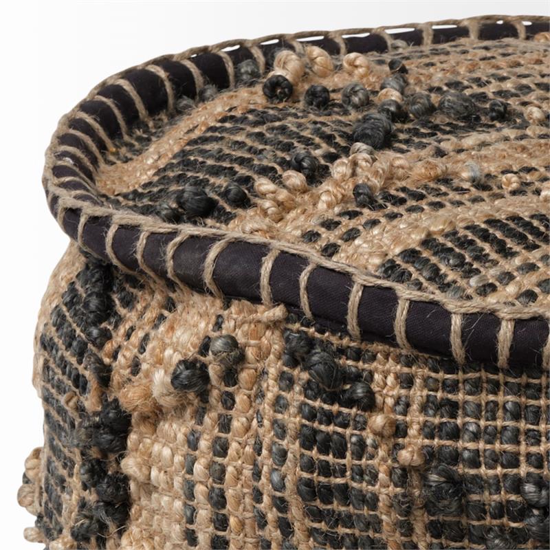 Pemberly Row Mid-Century Tan Jute Popcorn Stich Cylindrical Wool Pouf