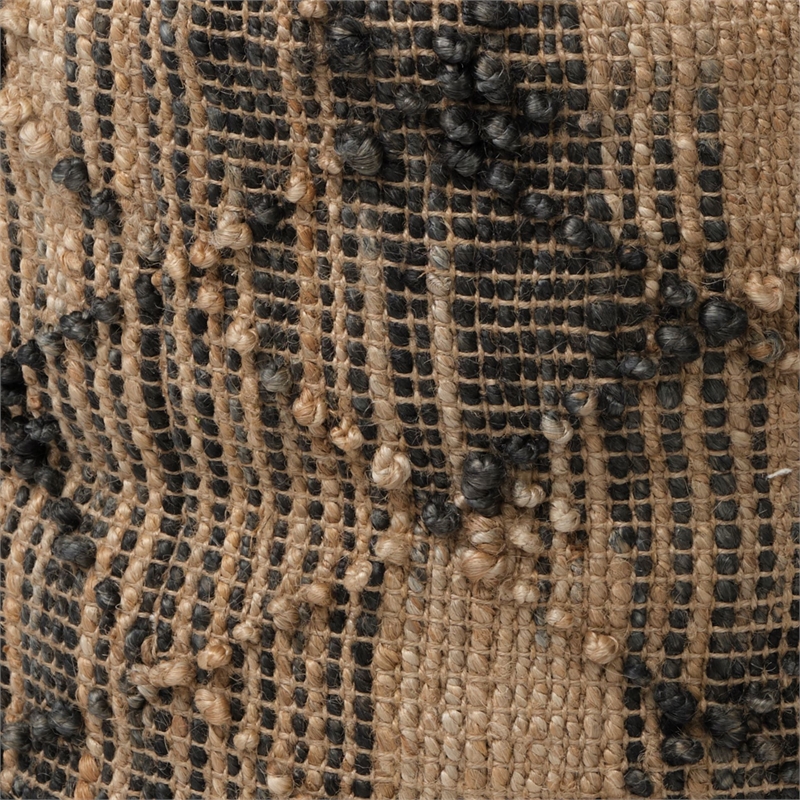 Pemberly Row Mid-Century Tan Jute Popcorn Stich Cylindrical Wool Pouf
