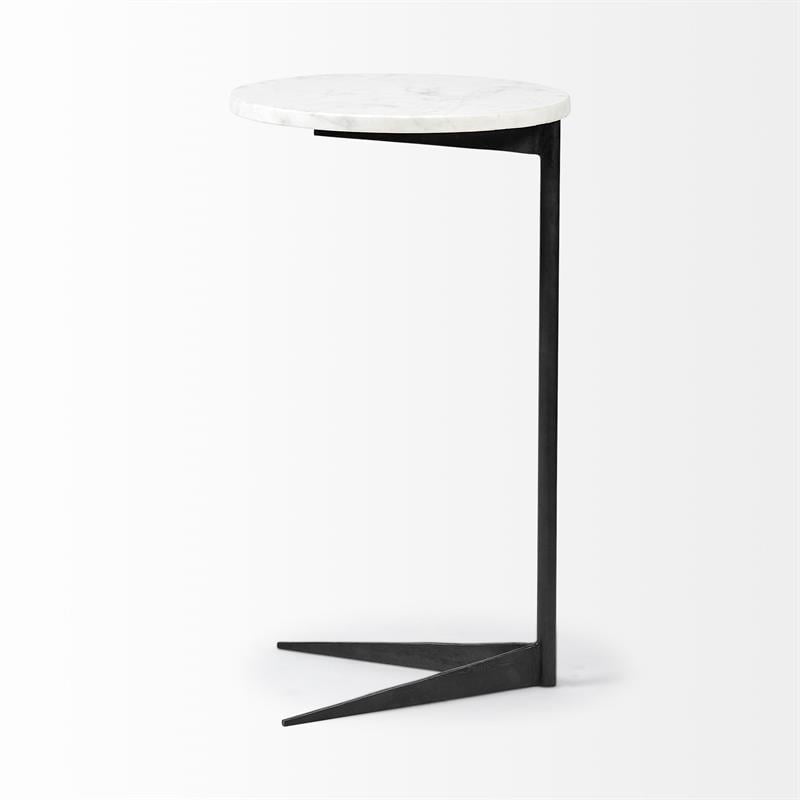 Pemberly Row 15x27 Round Top White Marble & Black Iron Base Table