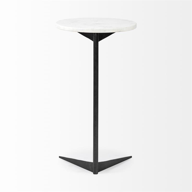 Pemberly Row 15x27 Round Top White Marble & Black Iron Base Table