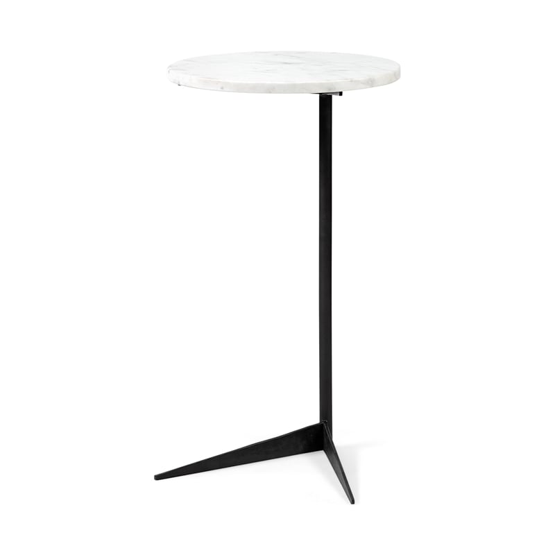 Pemberly Row 15x27 Round Top White Marble & Black Iron Base Table