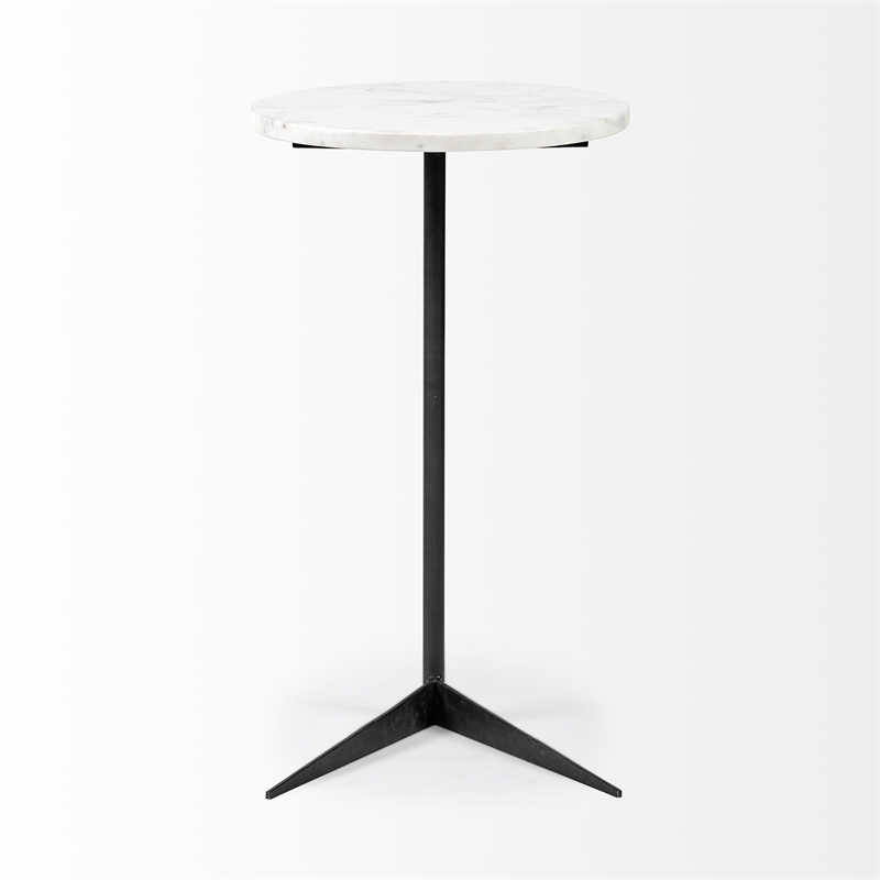 Pemberly Row 15x27 Round Top White Marble & Black Iron Base Table