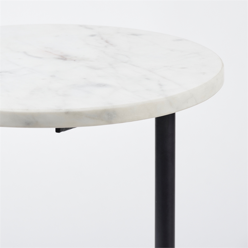 Pemberly Row 15x27 Round Top White Marble & Black Iron Base Table