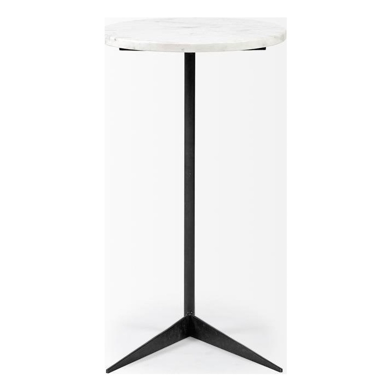 Pemberly Row 15x27 Round Top White Marble & Black Iron Base Table