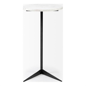 Pemberly Row 15x27 Round Top White Marble & Black Iron Base Table