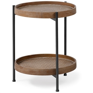 Pemberly Row 16.9&quot Round Top Natural Brown Wood Tray-Style End Table (Set of 2)