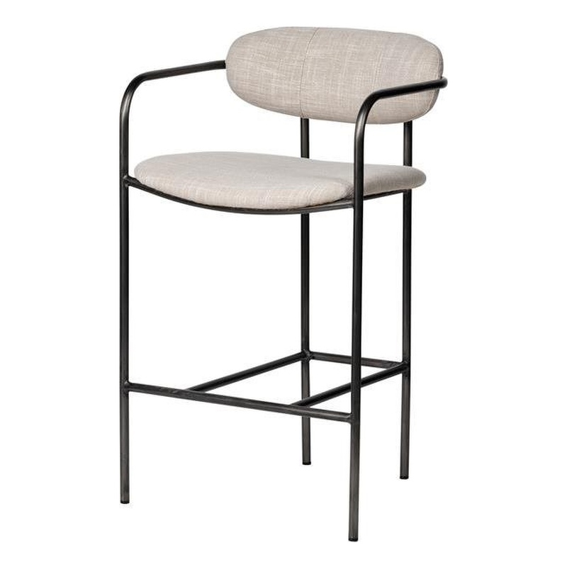 Pemberly Row Contemporary Counter Stool in Matte Black and Beige