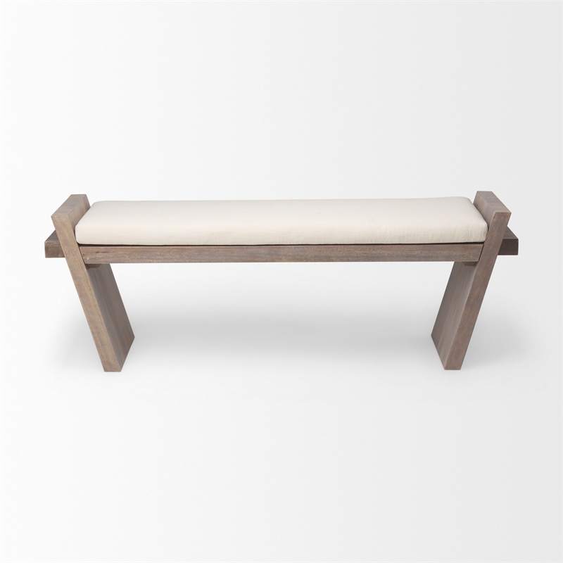 Pemberly Row Fabric Upholstered Seat Entryway Bench in Cream/Brown