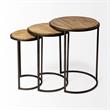 Pemberly Row Round Top Wood & Iron Nesting Tables in Brown (Set of 3)