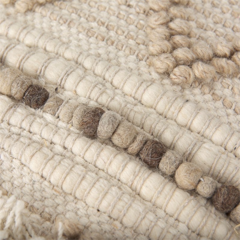 Pemberly Row Beige/Brown Wool Cotton and Felt Popcorn Stitch Square Pouf