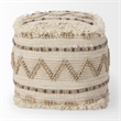 Pemberly Row Beige/Brown Wool Cotton and Felt Popcorn Stitch Square Pouf