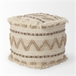 Pemberly Row Beige/Brown Wool Cotton and Felt Popcorn Stitch Square Pouf
