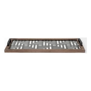 Pemberly Row Contemporary Brown Wood Metal and Glass Serving Tray