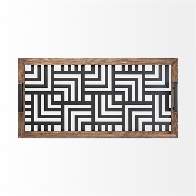 Pemberly Row Contemporary Brown Wood Metal and Glass Serving Tray