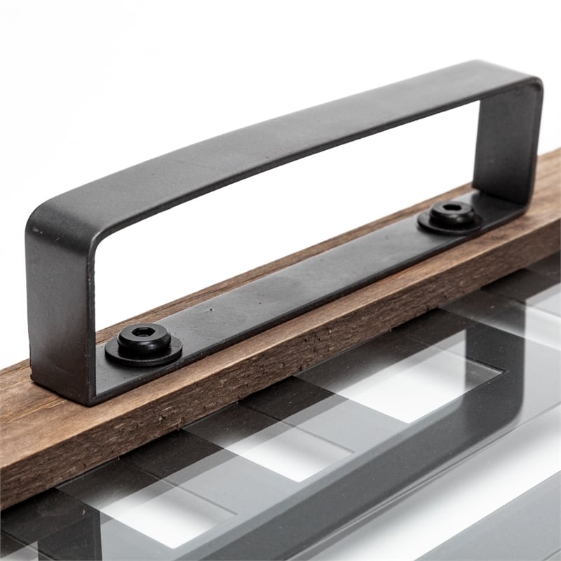 Pemberly Row Contemporary Brown Wood Metal and Glass Serving Tray