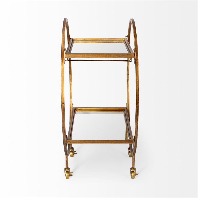Pemberly Row Contemporary Metal Frame 2-Tier Bar Cart in Gold